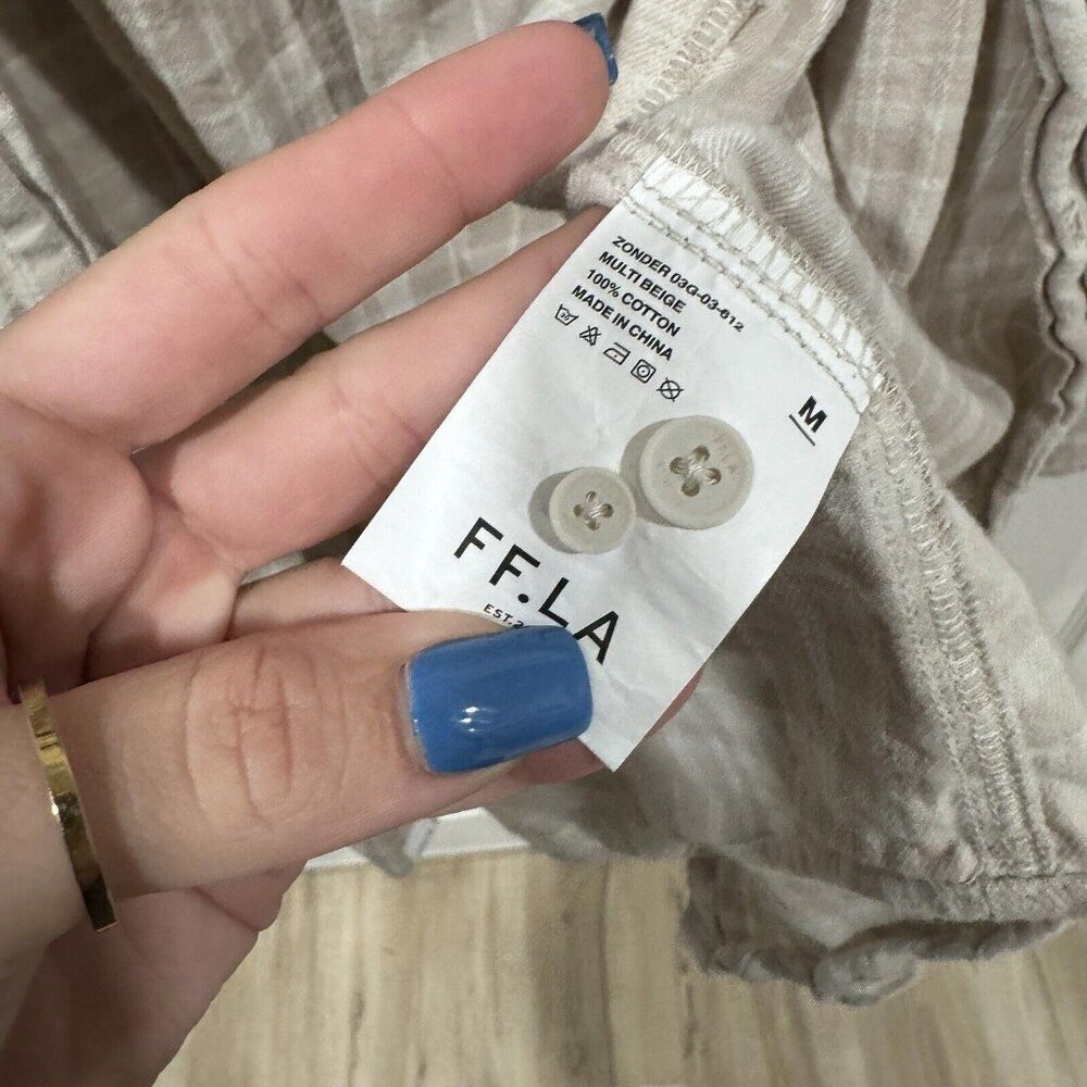 FIVE FOUR LOS ANGELES Shirt Mens Medium M Biege Plaid Flannel Button Long Sleeve - Picture 6 of 7